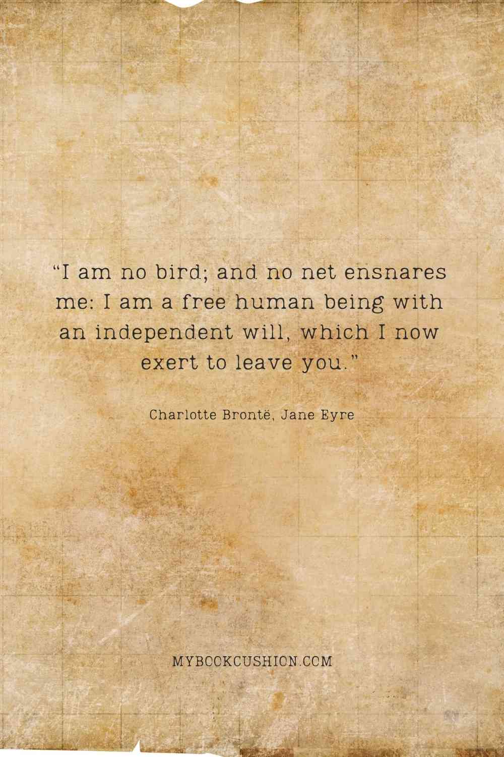 “I am no bird; and no net ensnares me_ I am a free human being with an independent will, which I now exert to leave you.” -  Charlotte Brontë, Jane Eyre